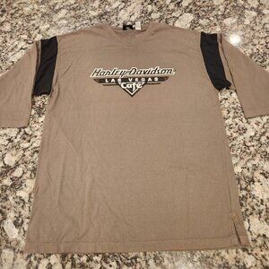 Vintage HARLEY DAVIDSON Cafe Las Vegas Mens L 3/4 Sleeve Gray Biker EUC